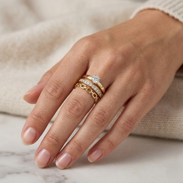 Classic Link Diamond Ring Set