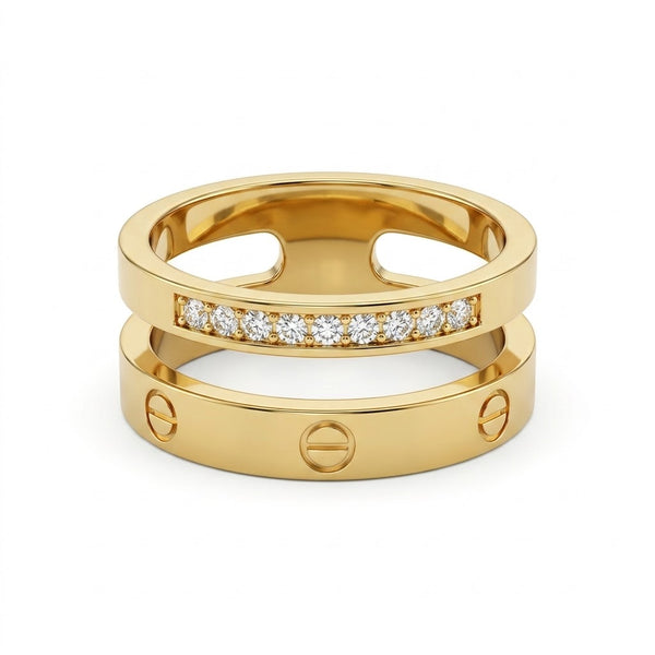 Gold Band Dual Studded Ring