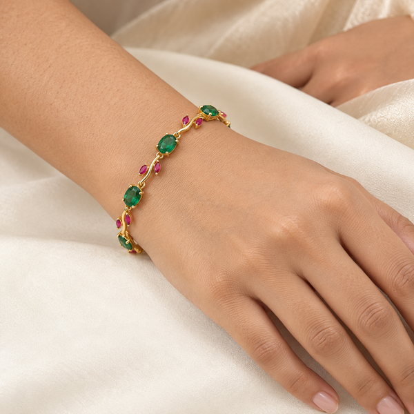 Emerald Ruby Leaf Tulip Bracelet