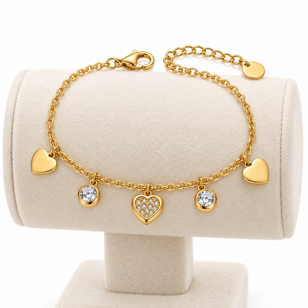 Studded Heart Dangle Chime Bracelet