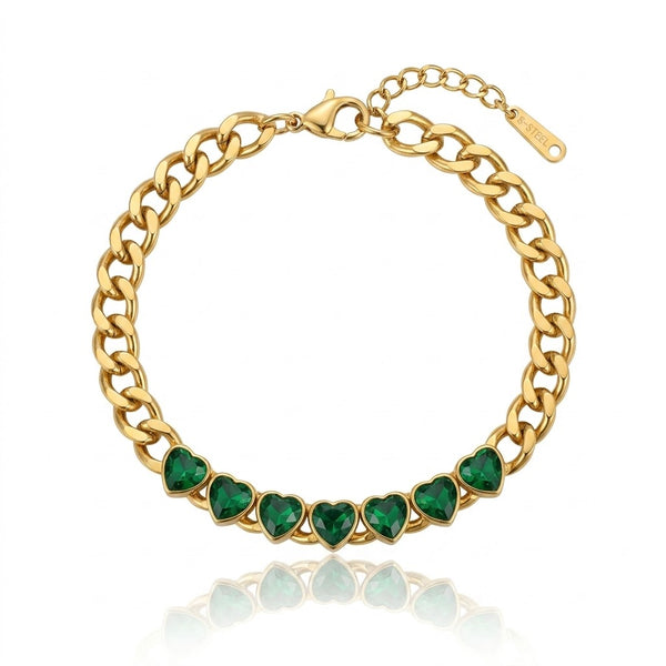 Emerald Heart Chain Link Bracelet