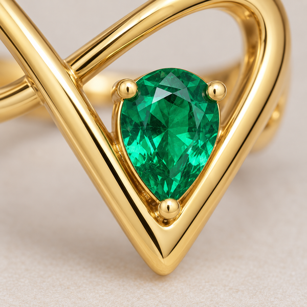Emerald Drop V Ring