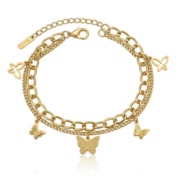 Gold Butterfly Dual Chain Bracelet