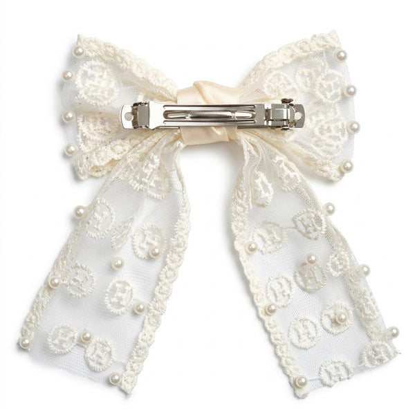Pearl Stud Dreamy Lace Bow Clip