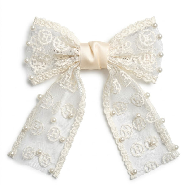 Pearl Stud Dreamy Lace Bow Clip