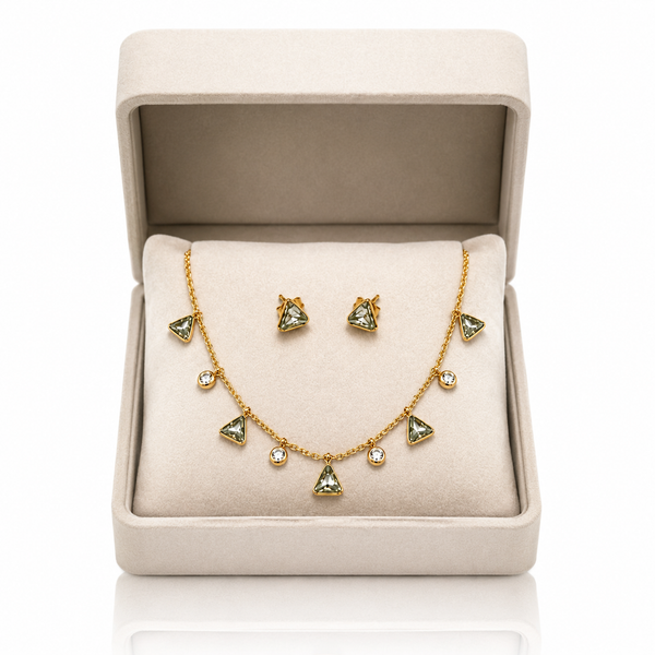 Tri Crown Charm Necklace with Earrings