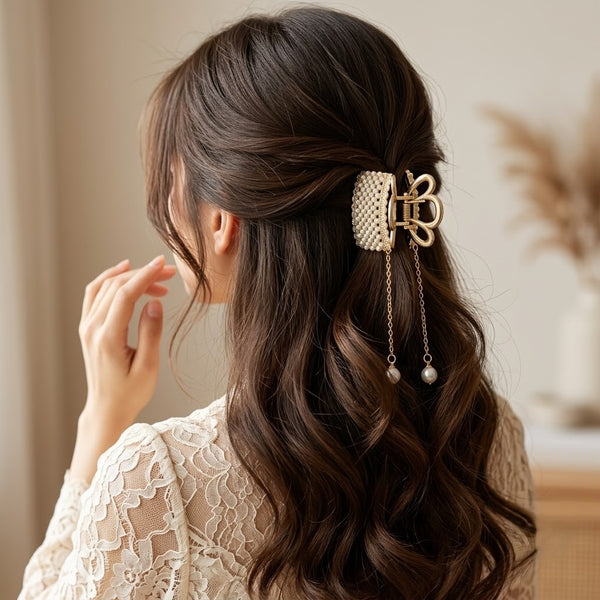 Pearl Studded Hair Claw hair claw clip – full product view on plain background