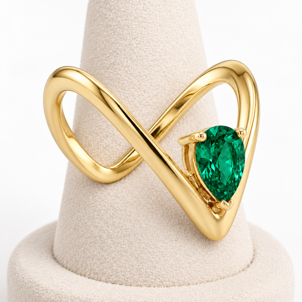Emerald Drop V Ring
