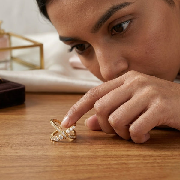 Twin Stone Pearl Detail ring