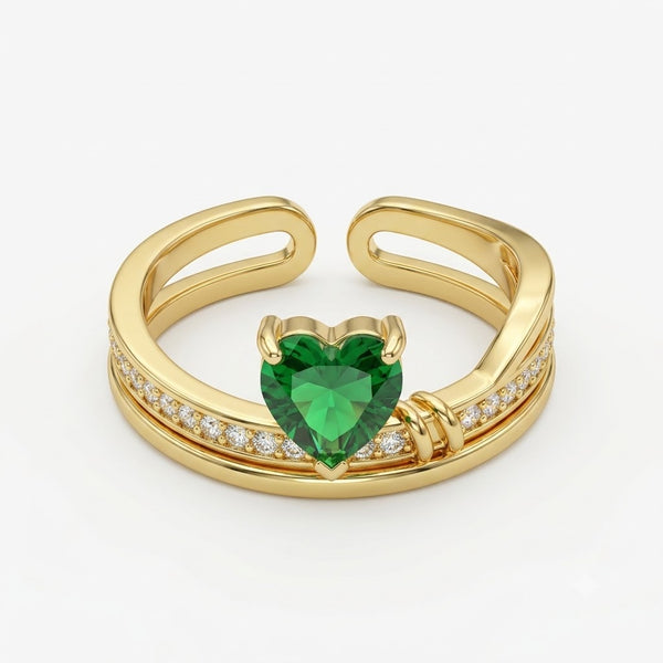 Emerald Heart Silverline Ring