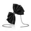 Black Satin Rhinestone Tassel Bow Clip
