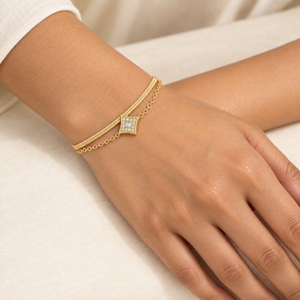 Double Chain Studded Diamond Bracelet