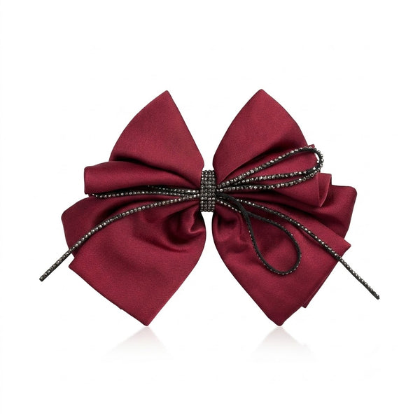 Wine Satin Bow Clip
