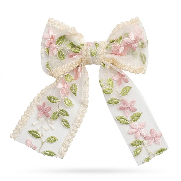 Pastel Flower Lace Bow Clip
