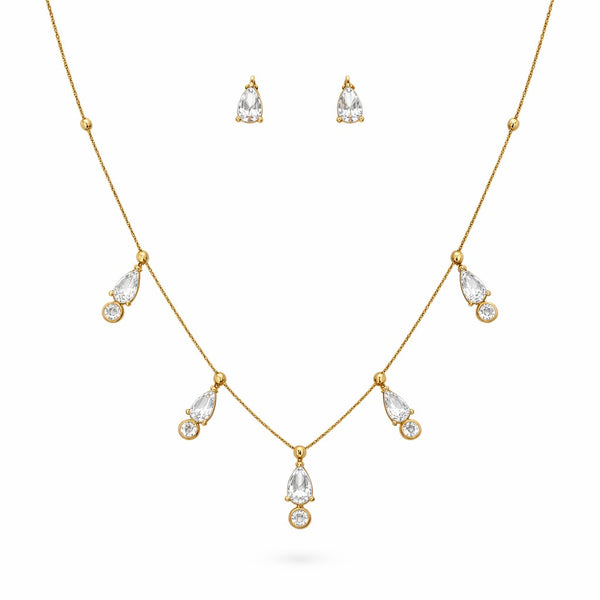 Crystal Teardrops Chain Necklace with earrings
