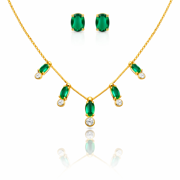 Emerald Oval Crystal Neckalce with earrings