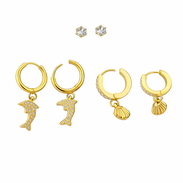 Dolphin shell crystal earring set