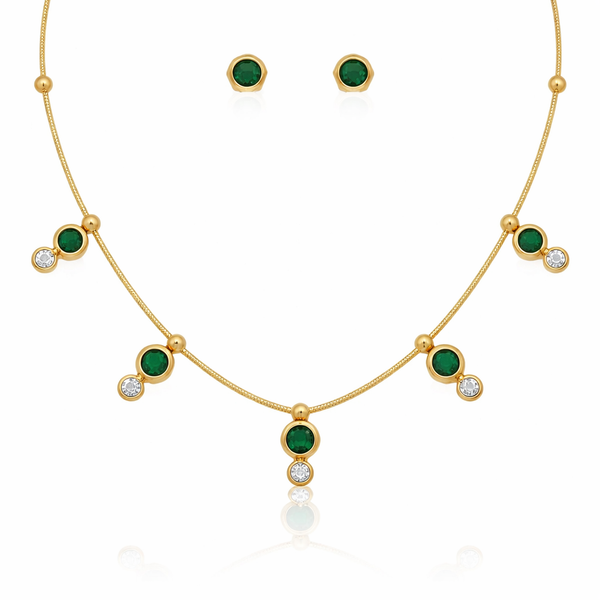 Emerald Crystal Cut Necklace with Earrings
