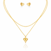 Dual chain Heart Necklace with Earrings