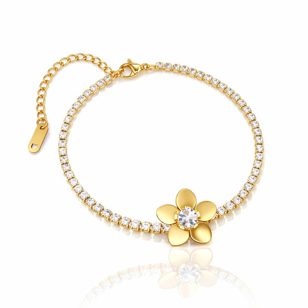 Gold flower rhinestone chain Bracelet