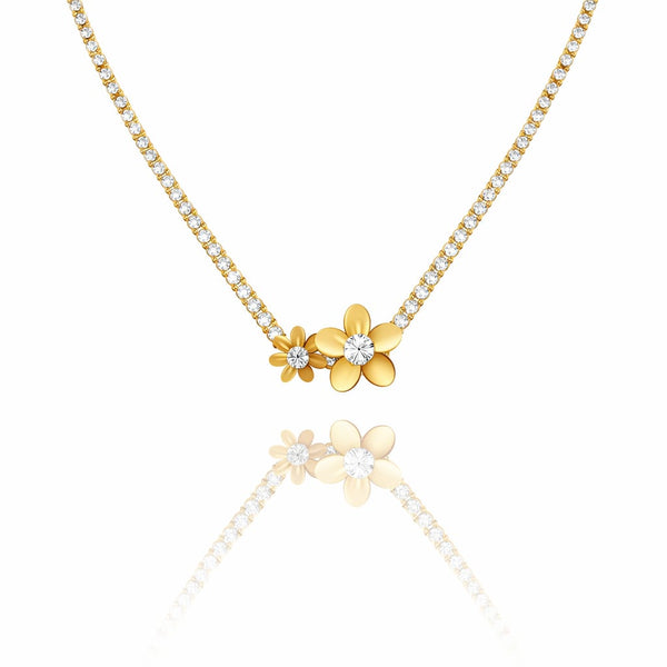 Gold flower rhinestone chain necklace