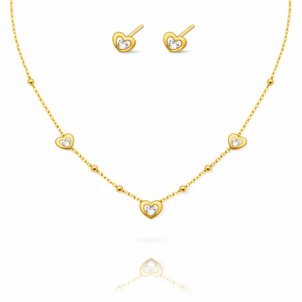 Tiny Stone Heart Necklace with Earrings