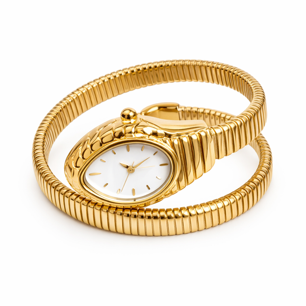 Serpenti d’Or – White Snake Head Bangle Watch