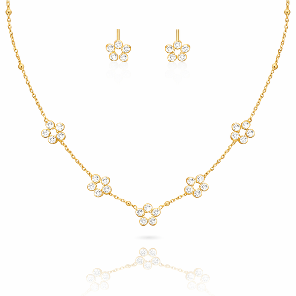 Crystal Flower Over Necklace with Earrings