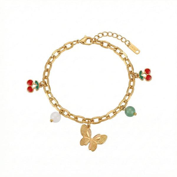 Butterfly Cherry Charm Bracelet