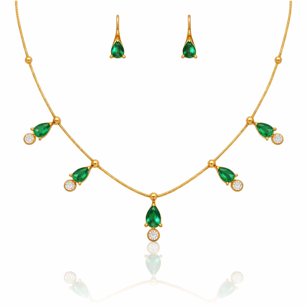 Emerald Crystal Teardrops Chain Necklace with earrings
