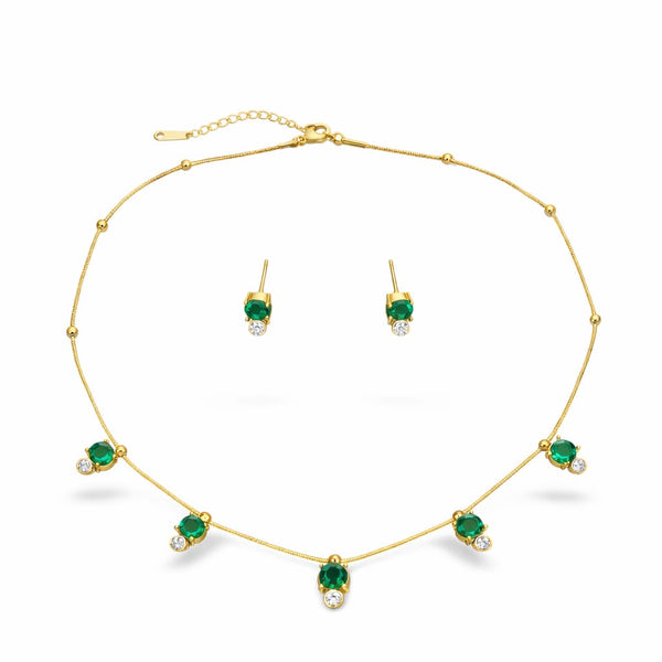 Emerald Stone Charms Necklace with Earrings