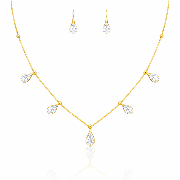 Teardrop Crystal Studded Chain Necklace with Earrings