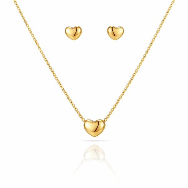 Dainty Gold Heart Necklace and Earrings