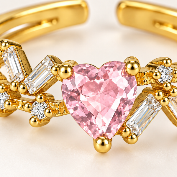 Lavi Heart Cross Studded Ring