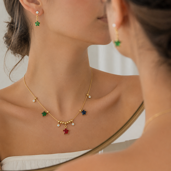 Crystal Star Necklace with Earrings