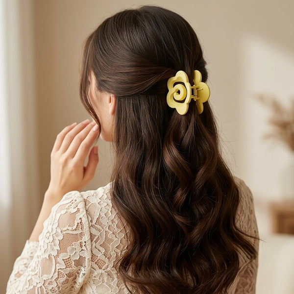 Close-up of the Hollow Rose Matte Hair Claws showing rose motif
