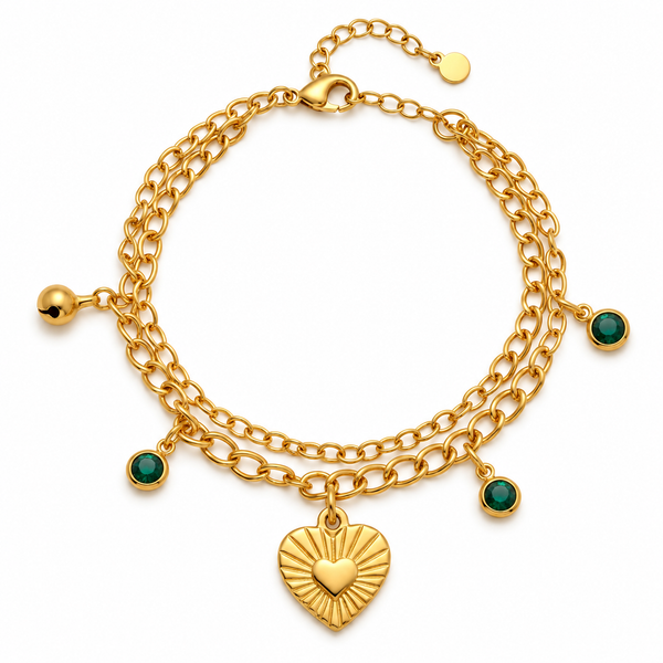 Gold Ray Heart Dual Layer Bracelet