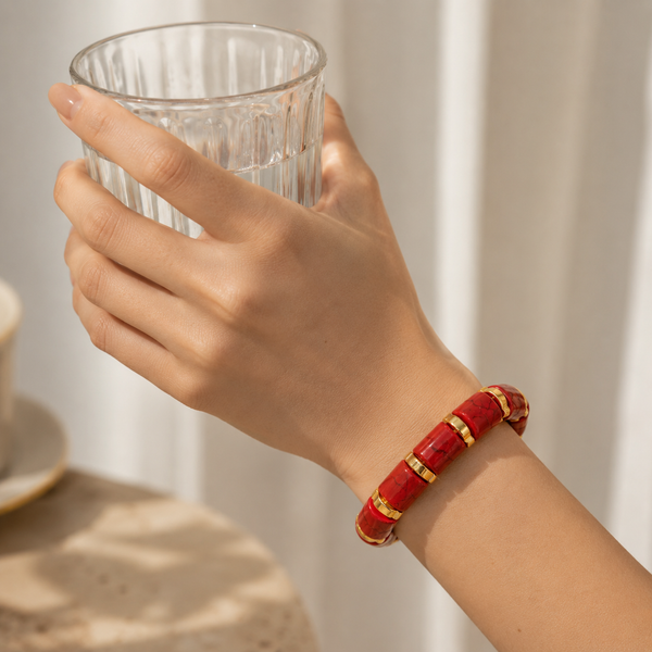 Resin Tube Stretchable Bracelet - Maroon