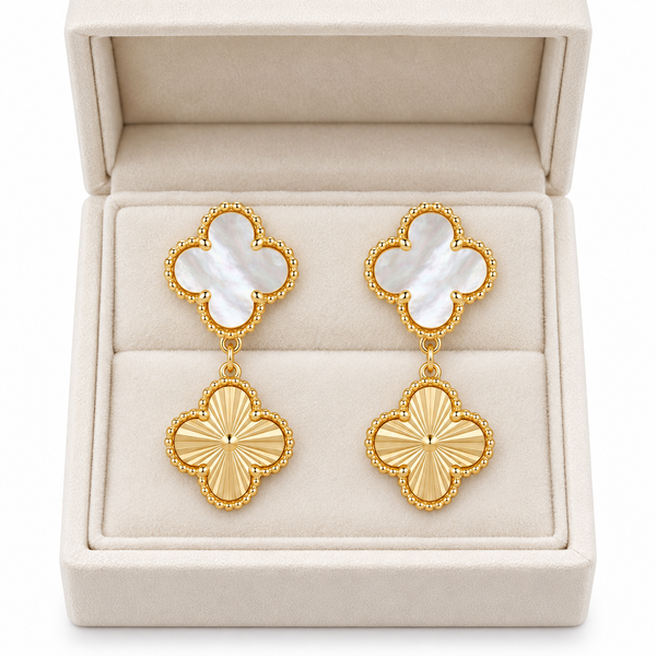 White Gold Clover Earrings