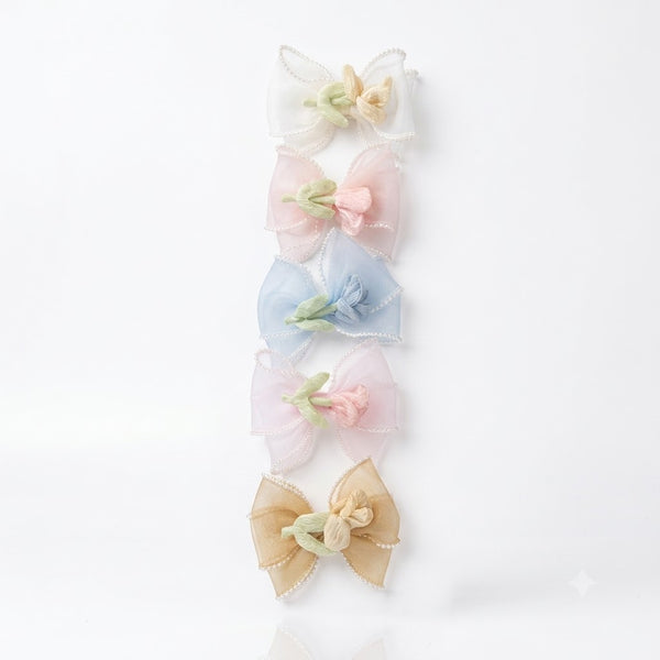 Rose Organza Hair Bow Clips hair clip for women by Fix My Hairs