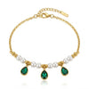 Teardrop Emerald Charms Pearl Bracelet