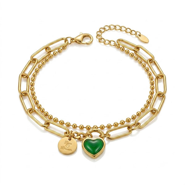 Emerald Heart Dual Link Bracelet