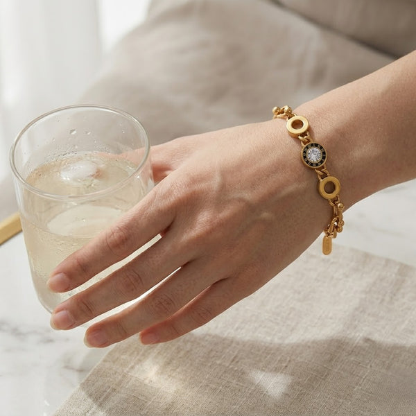 Roman Crystal Disc Link Bracelet