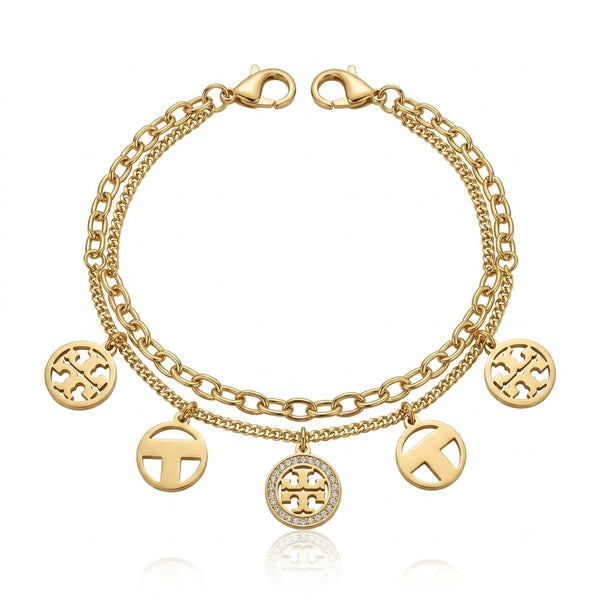 Dual Chain Dangling Charm Bracelet