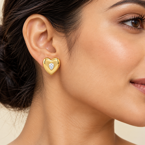 Solitaire Gold Heart Earrings