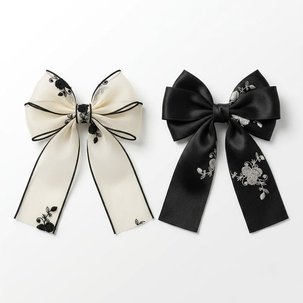 Elegant Embroidered Bow Clips – Red hair bow for women by Fix My Hairs