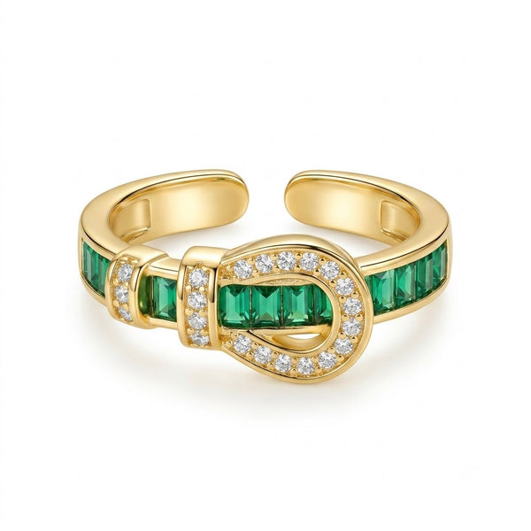 Emerald Buckle Studded Ring
