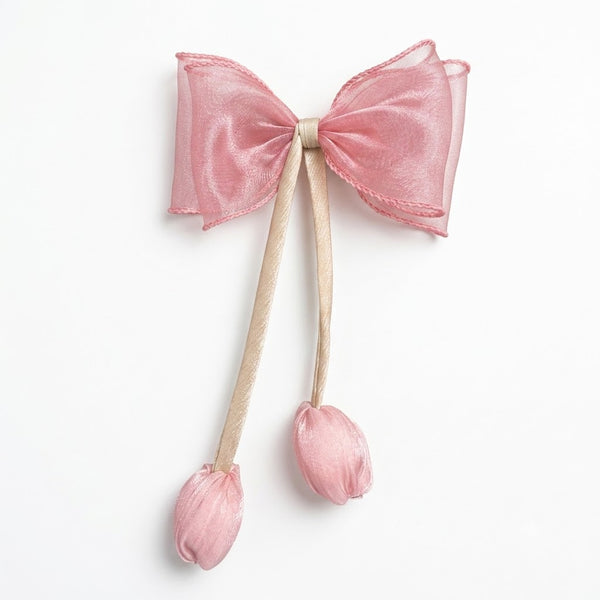 Organza Tulip Bud Tassel Bow Clip