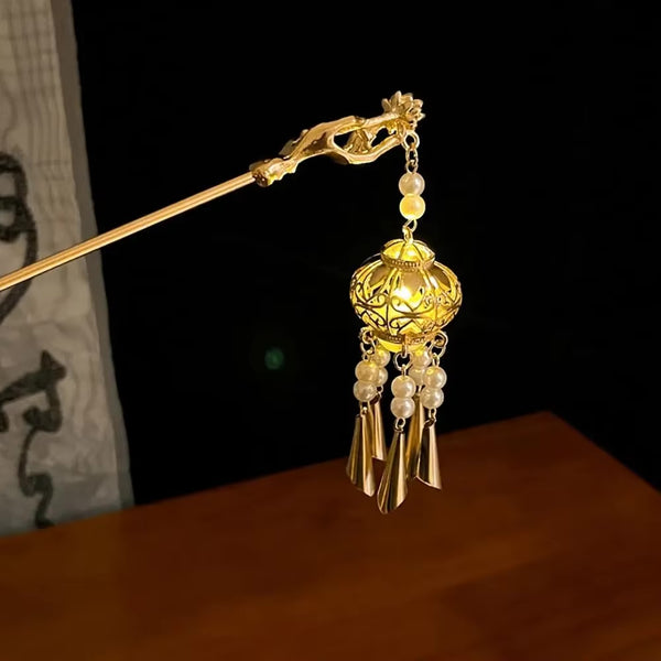 Orchid Fringe Lantern Hairpin hair clip worn on model – styled for women