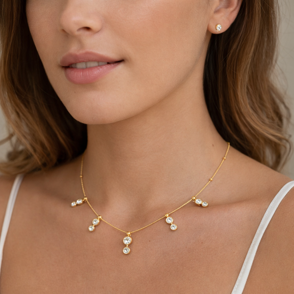 Crystal Crown on Heart Necklace with Earrings